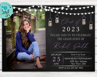 Editable Graduation Invitation. High School Graduation. College Graduation Invite. Mason Jar Ball Jar Backyard Party. Any Color of the Text.