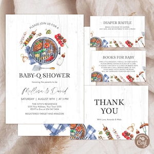 Editable Baby-Q Shower Invitation Set. BBQ Baby Shower Invitation Bundle. Backyard Baby Shower Invite. BBQ Gender Neutral Baby Shower.