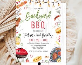 Editable Backyard BBQ Birthday Party Invitation. Barbecue Backyard Party. BBQ Birthday invite. Adult Birthday. BBQ Invite. Backyard bbq.