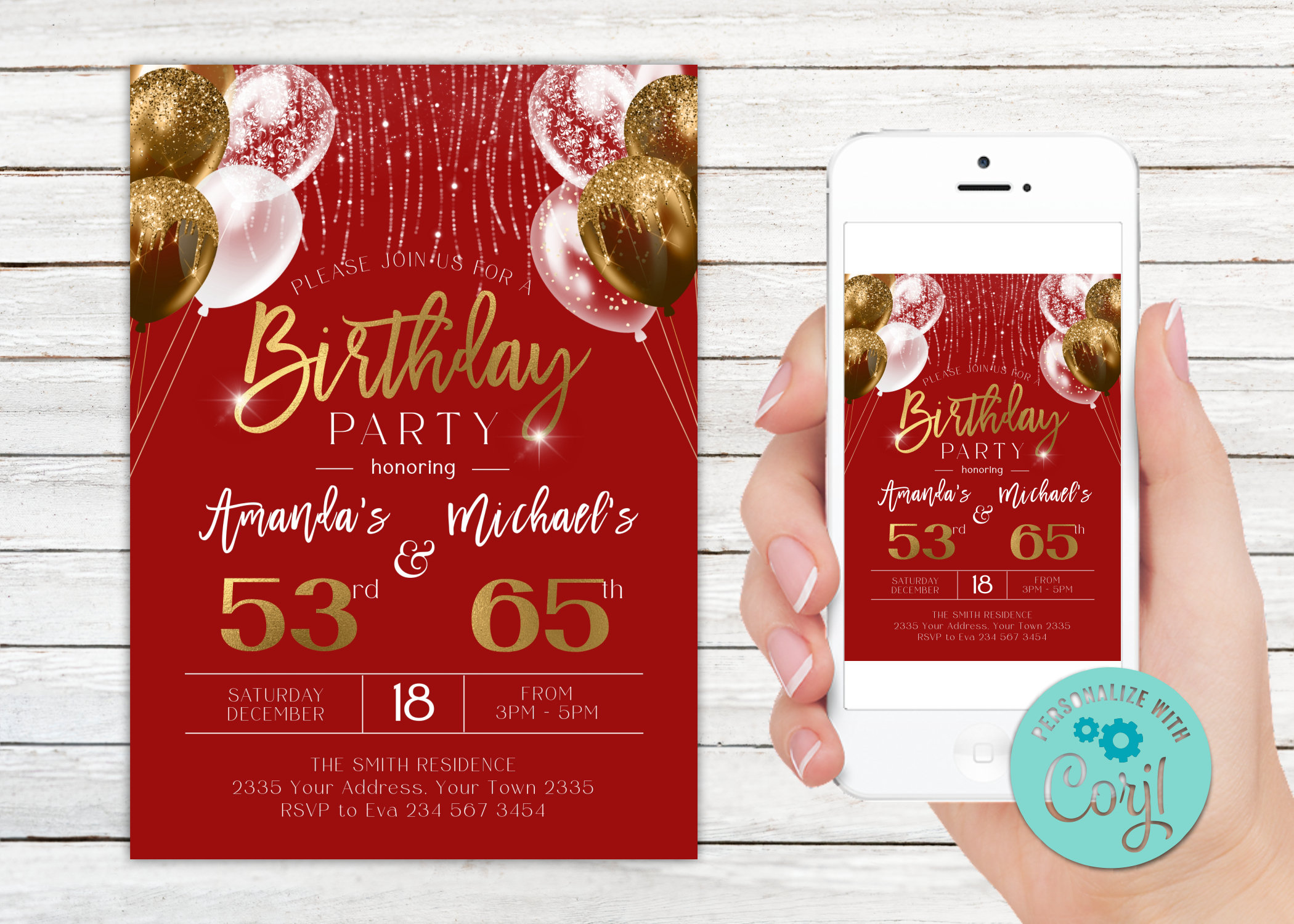 Editable Adult Joint Birthday Invitation. Joint Birthday Party Etsy