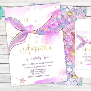 Editable Mermaid Birthday Invitation, Under The Sea Party (Digital Item)