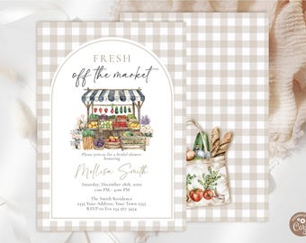 Editable She's Off The Market Bridal Shower Invitation. Farmers Market Flower Shop Bridal Shower. She's Fresh Off The Market Flower Shop.