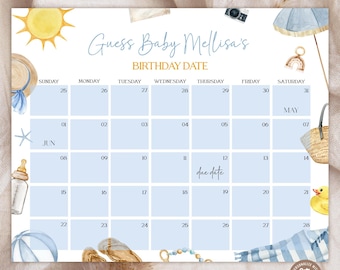Tropical Baby Shower Game, Due Date Calendar, Birthday Prediction (Editable Digital), Splish Splash Tropical Summer Boy