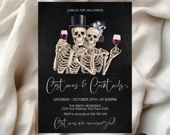 Editable Halloween Party Invitation, Skeleton Costume Cocktails Invite