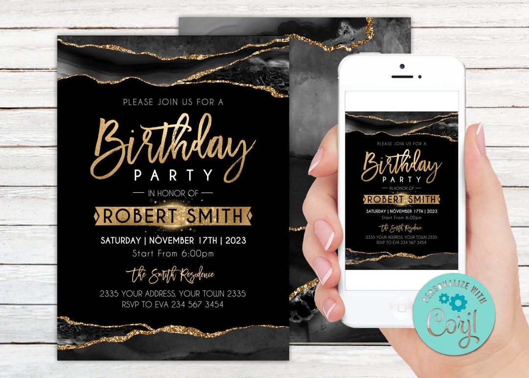 Editable Birthday Party Invitation. Agate Birthday Party Invite. Adult ...