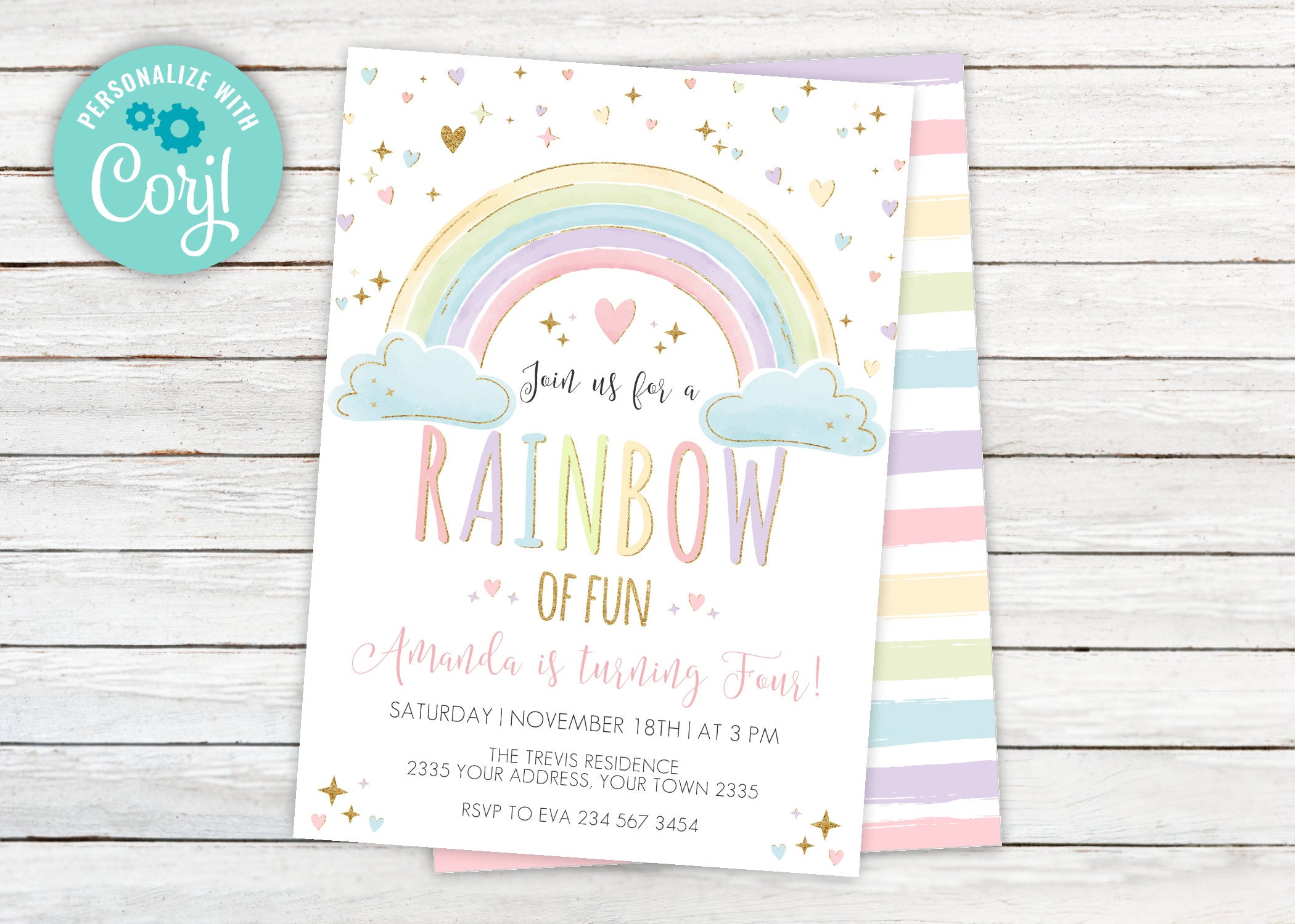 Pastel Rainbow Birthday Invitation Bundle, Pastel 1st Birthday