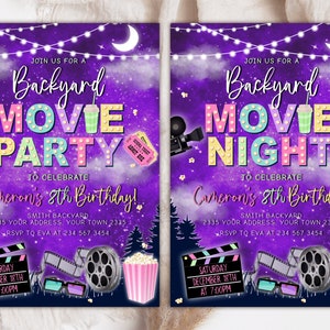 Editable Movie Night Girl Birthday Party Invitation. Movie Night Invite. Movie Birthday Invite. Movie Party Invitation for a Girl. Any age.