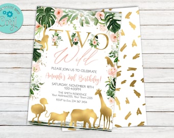 Editable Two Wild Safari Birthday Invitation: Jungle Animals (Digital Item)