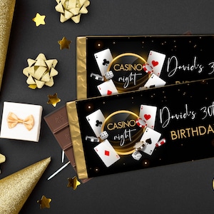 Editable Casino Birthday Candy Bar Wrapper. Poker Chocolate Bar Wrapper. Casino Night Birthday Party. Las Vegas Party. Casino Birthday Decor