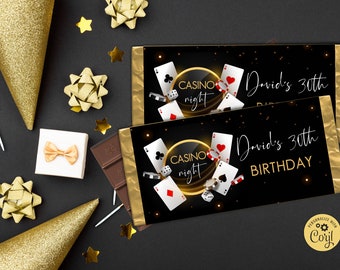 Editable Casino Birthday Candy Bar Wrapper. Poker Chocolate Bar Wrapper. Casino Night Birthday Party. Las Vegas Party. Casino Birthday Decor