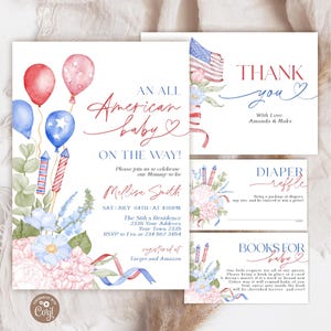 Editable All American Baby Shower Invitation. Red White and Due Baby Shower Invite. 4th of July  Independence Day Patriotic Baby Shower.