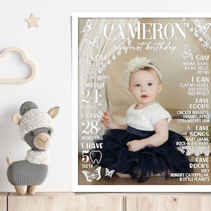 Panneau d'étape du premier anniversaire minimaliste modifiable. Affiche moderne de jalon de photo du 1er anniversaire. Affiche de la première année de bébé. Signe du 1er anniversaire.
