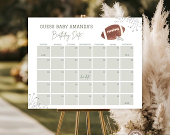 Editable Football Baby Shower Due Date Calendar Game. Guess Baby's Birthday. Birthday Prediction Baby Shower Games. Sports Baby Shower.