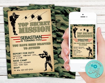 Editable Military Party Invitations. Army Birthday Invitation. Soldier Birthday Invitation. Military Invite. Camouflage Any Age Birthday.