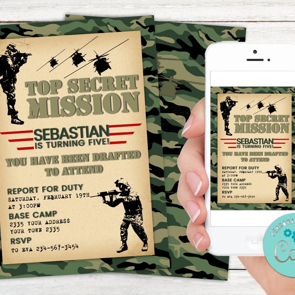 Editable Military Party Invitations. Army Birthday Invitation. Soldier Birthday Invitation. Military Invite. Camouflage Any Age Birthday.