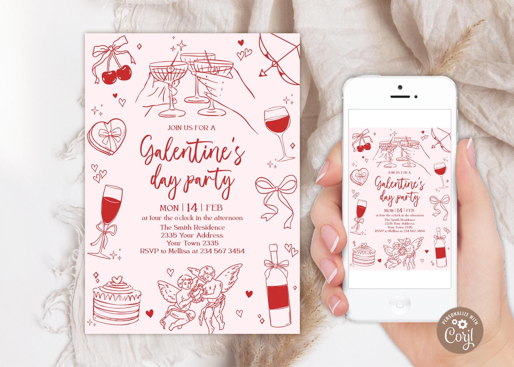 Editable Galentine's Day Party Invitation. Galentine's Girls Night ...