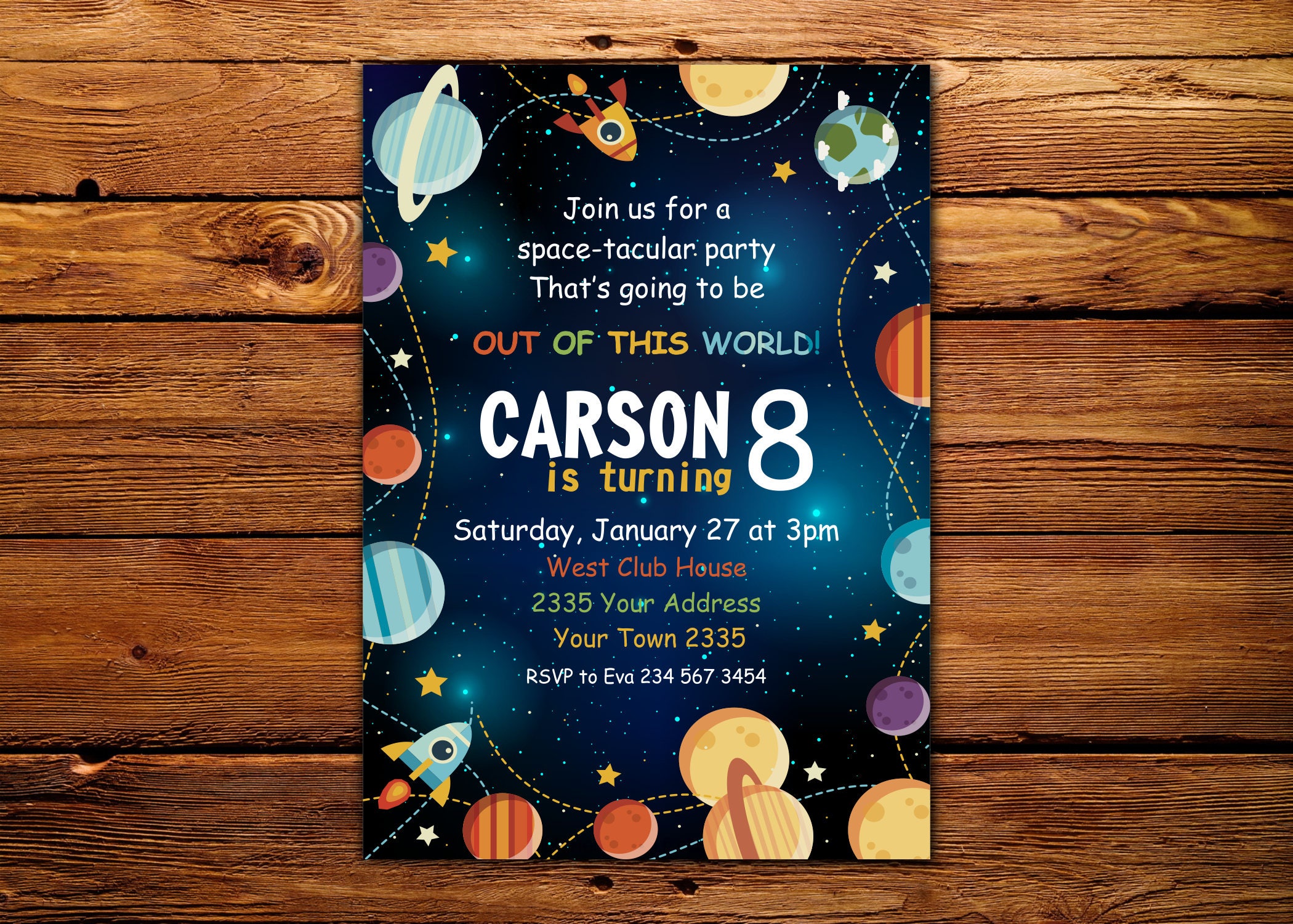 Planet Birthday Invitation Outer Space Invitation Space Etsy