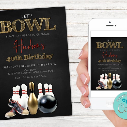 EDITABLE Adult Bowling Party Invitation Birthday Invitation Etsy
