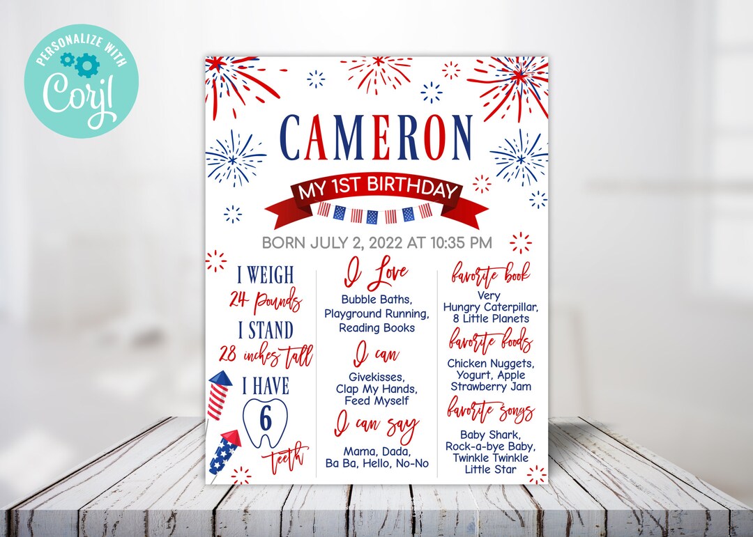 4th of July First Birthday Milestone Poster, Firecracker Theme