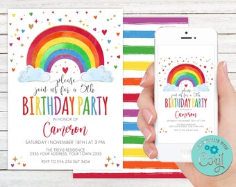 Rainbow Birthday Invitation, Editable Girl's Party (Digital)