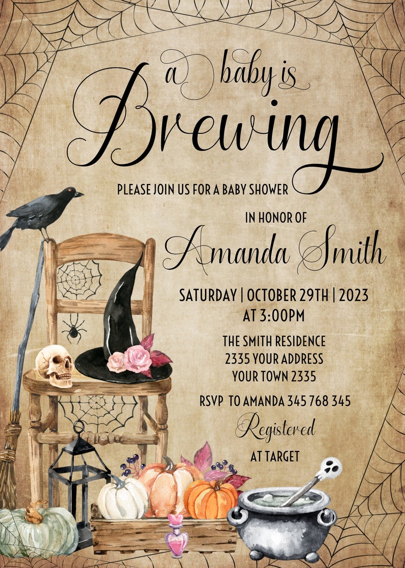 Editable Halloween Baby Shower Invitation. A Baby is Brewing Etsy