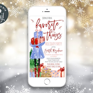 Editable Favorite Things Christmas invitation. Favorite Things Holiday Party Invitation. Holiday Invite. Christmas Invitation. Template.