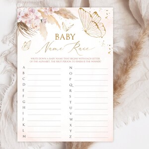 Baby Name Race Game. Butterfly Baby Name Race Baby Shower Games. Baby Shower Games. Boho Blush Mauve Pink Gold Butterfly. A Little Butterfly