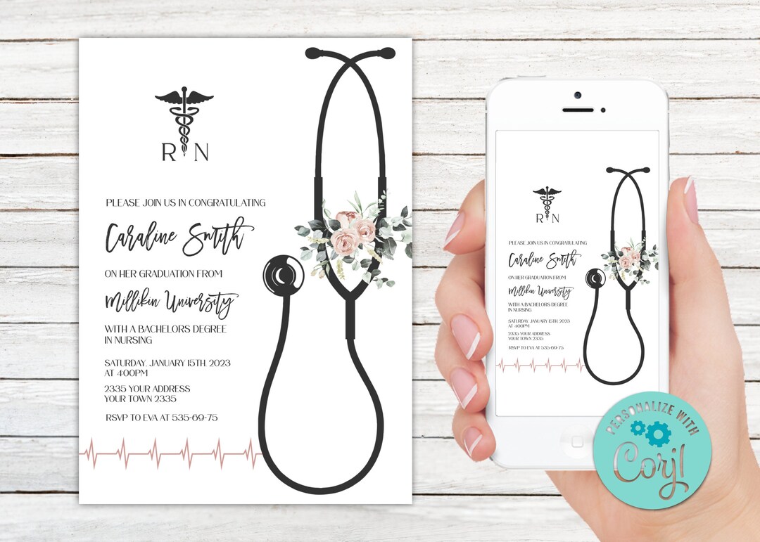 Editable Nursing Graduation Invitation. Registered Nurse Invitation