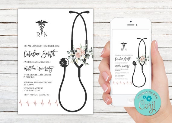 Editable Nursing Graduation Invitation. Registered Nurse - Etsy