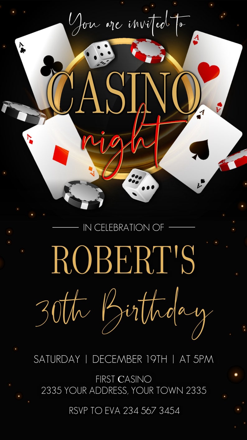 Editable Casino Birthday Invitation. Poker Birthday Etsy