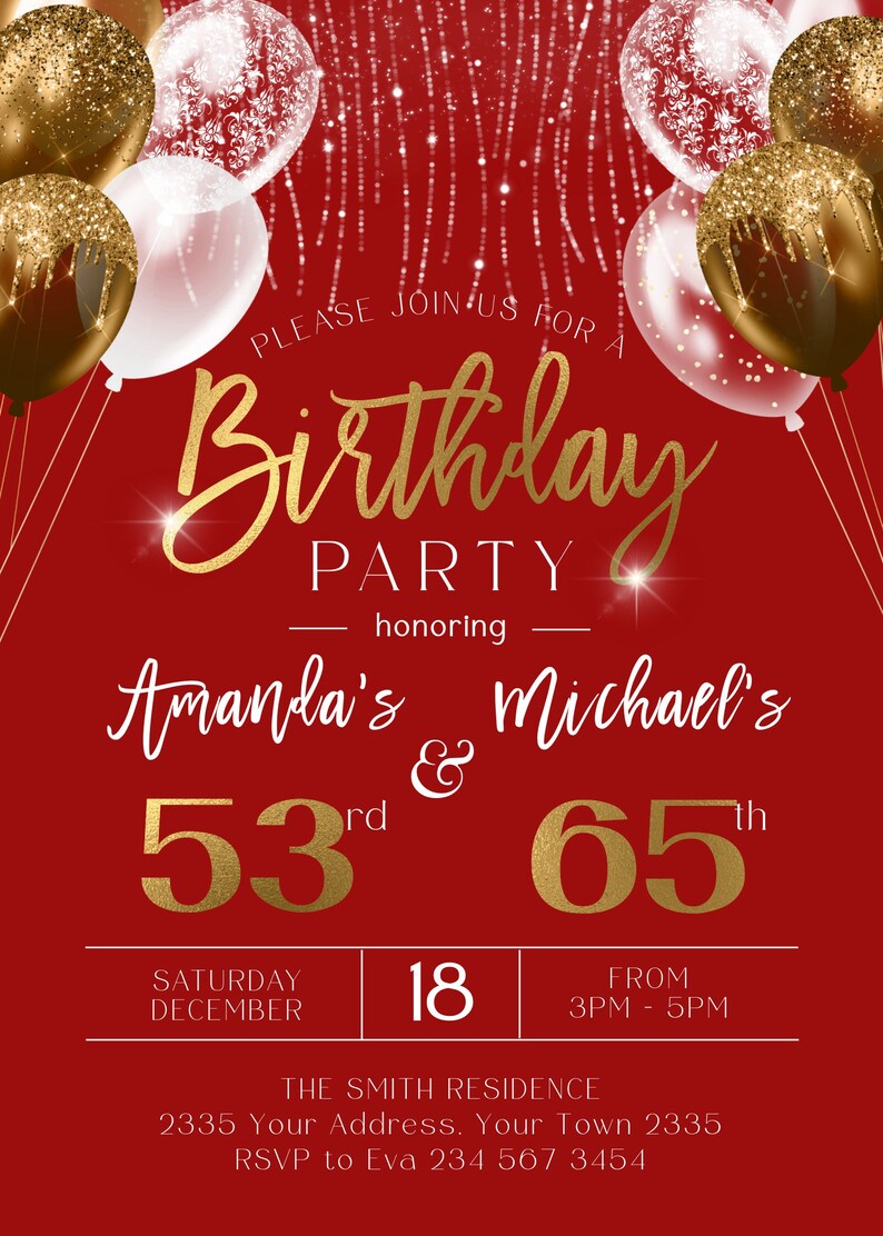 Editable Adult Joint Birthday Invitation. Joint Birthday Party Etsy