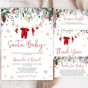 Editable Santa Baby Shower Invitation Set. Santa Baby Clothes Invite. Baby Laundry Shower Invite. Holiday Christmas Winter Baby Shower.