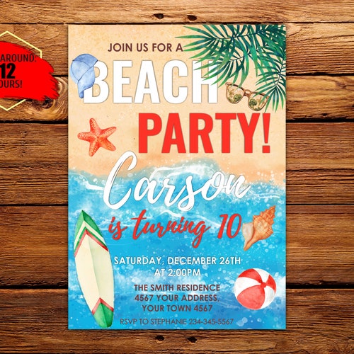 Beach Party Invitations. Beach Birthday Party Invitations. | Etsy
