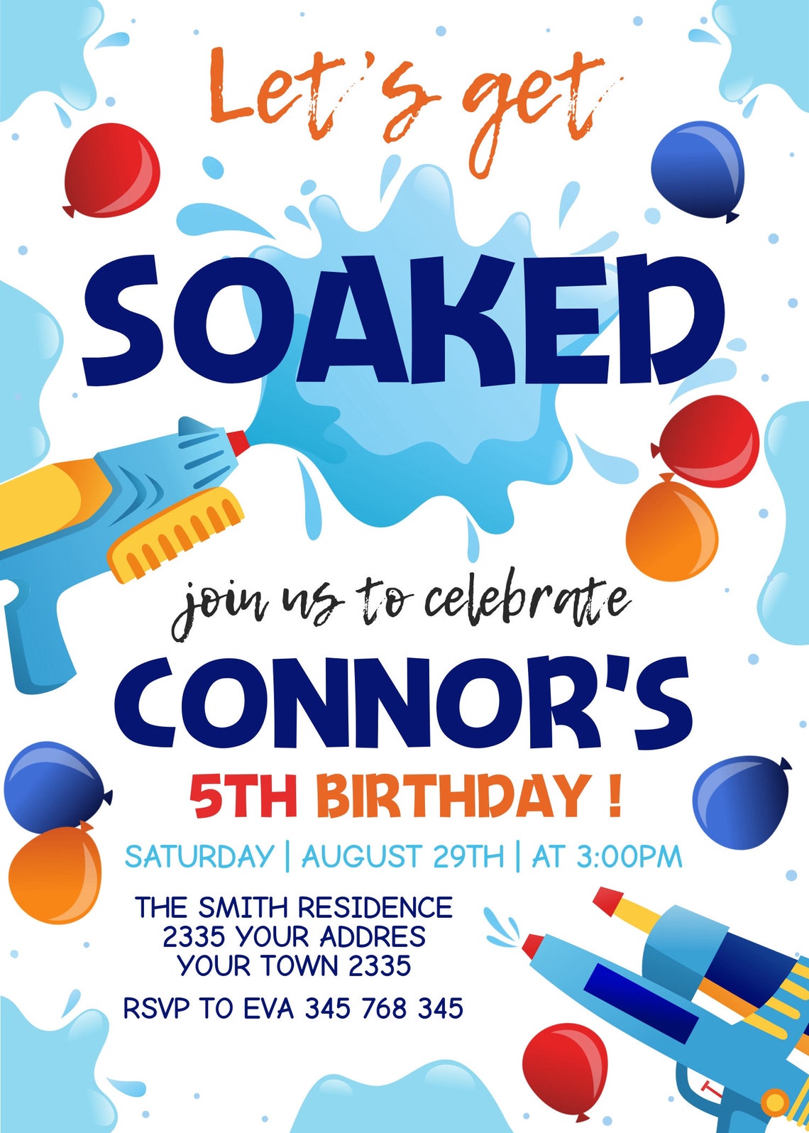 Editable Water Gun Birthday Invitation. Splash Party. Water Etsy