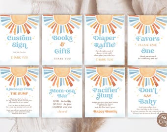 Editable Here Comes the Son Baby Shower Sign Bundle. Sun and Rainbow Signs. Sunshine Baby Shower Table Signs. Boho Baby Shower. Sun Sprinkle