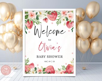 Editable Strawberry Baby Shower Welcome Sign (Digital Download)