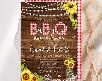 Bearbeitbare Grill Babypartyeinladung, Sonnenblume-Thema (Digital)