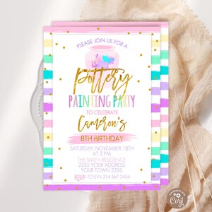 Pottery Painting Birthday Invitation, Art Party (Editable)