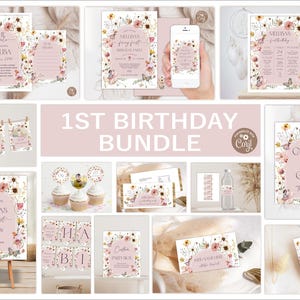 Editable Fairy 1st Birthday Invitation Bundle. Enchanted Fairy Princess Party Invite. Wildflower Fairy 1st Birthday Party Kit. Magical Fairy
