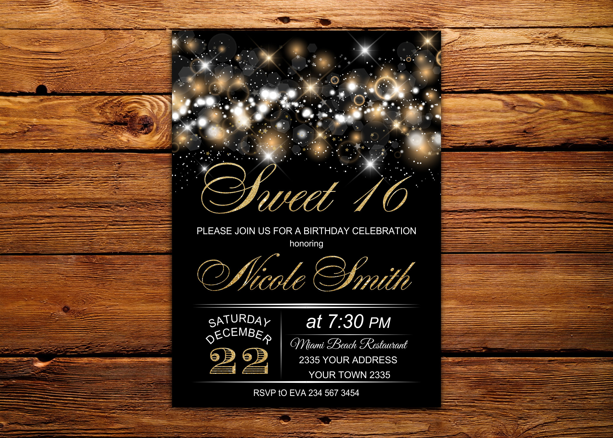Sweet 16 Invitation. Sweet Sixteen Birthday Invite. Black and Etsy