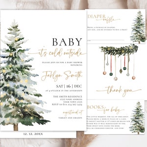 Baby It&#39;s Cold Outside Baby Shower Invitation Set. Editable Christmas Baby Shower Invite. Winter Wonderland Baby Shower. Gender Neutral.