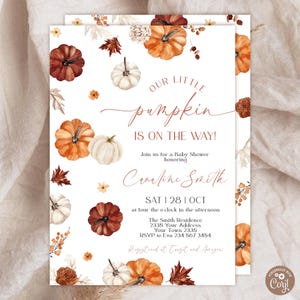 Editable Pumpkin Baby Shower Invitation. A Little Pumpkin Is On The Way. Fall Minimalist Baby Shower. Gender Neutral Autumn. Burgundy Fall.