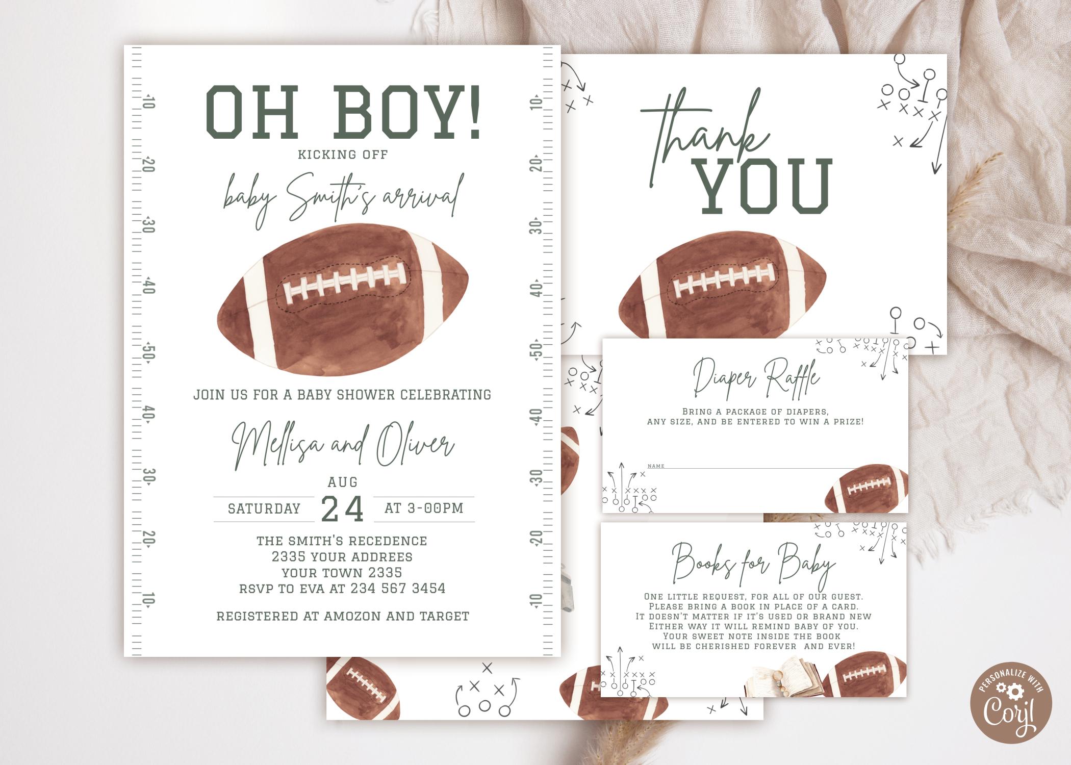 Editable Football Baby Shower Invitation Set. Oh Boy Baby Shower Invite.  Sports Baby Shower Party Invite. Football Field Game on All Star. - Etsy, image size:2100x1500