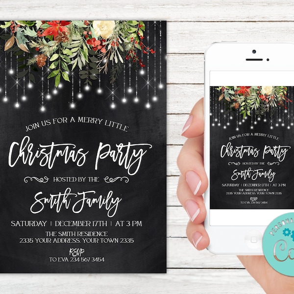 Editable Christmas Party Invitation. Christmas Dinner. Holiday Invite. Xmas Party. Company Party. Christmas Dinner Party Invite. Template.