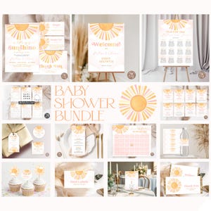 Editable A Little Ray of Sunshine Bundle. Boho Sunshine Baby Shower Invitation Set. Sunshine Baby Shower Games. Sun Baby Shower Signs Bundle