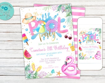 Editable Pool Birthday Party Invitation, Summer Splash (Digital File Only)