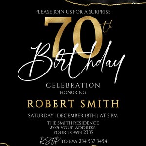 Editable 70th Birthday Invitation Surprise Birthday PartyMens
