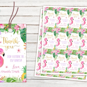 Bewerkbare Let's Flamingle-bedankkaartjes voor de verjaardag. Tropische ananas tag. Flamingo bedankkaartje. Sjabloon bedankkaartje. Fiestafeest.