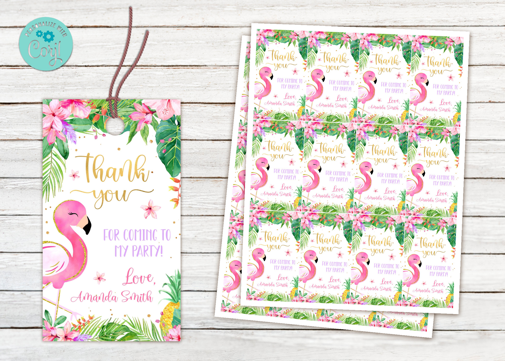 Editable Let’s Flamingle Birthday Thank You Tags. Pineapple Tropical  Tag. Flamingo Favor Tag. Thank You Gift Tag Template. Fiesta Party.