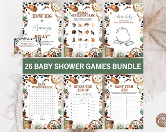 Editable Cowboy Baby Shower Games Bundle, Wild West Theme (Digital), Green Outdoors Rodeo Country Game Pack.